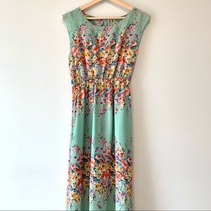 Maxi Floral Dress Size S Sleeveless Green